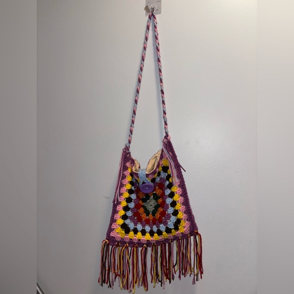 Handcrafted Granny Square Crochet Fringe Bag - Picture 2 of 4